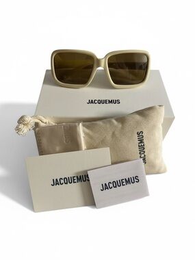 Jacquemus JAC86C2SUN Capri Sunglasses Beige Cream Rectangular Full Set NIB